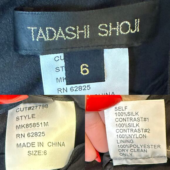 Tadashi Shoji Silk Chiffon Ruffle Off the Shoulder Sheath Dress Black size 6 - Picture 7 of 8